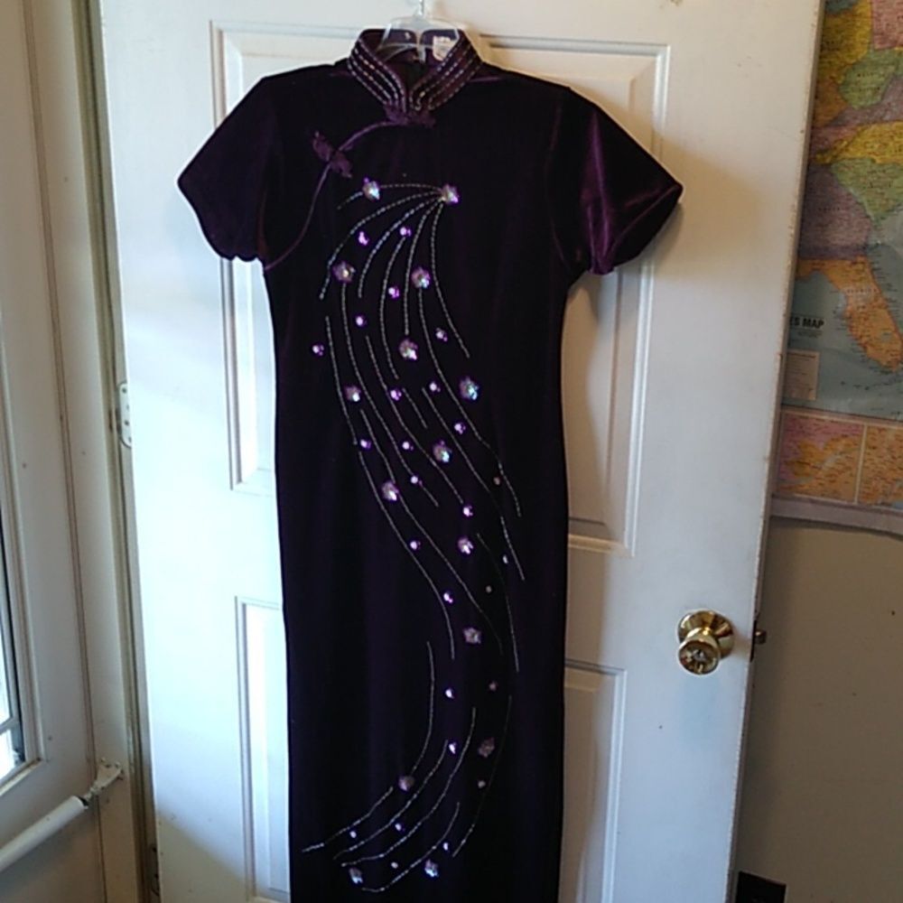 Vintage Kevin T Elegant Purple Large Maxi Dress Embellishments Special Event